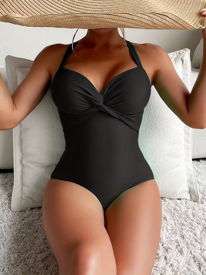 High-Stretch V-Neck One-Piece Swimwear.