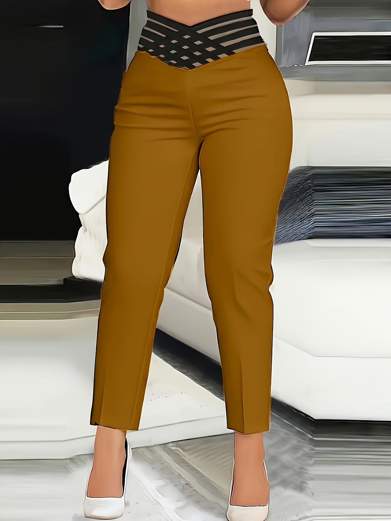 High-Waisted Straight-Ankle Trousers.