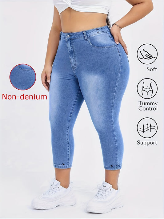 Imitation Denim Capri Pants.