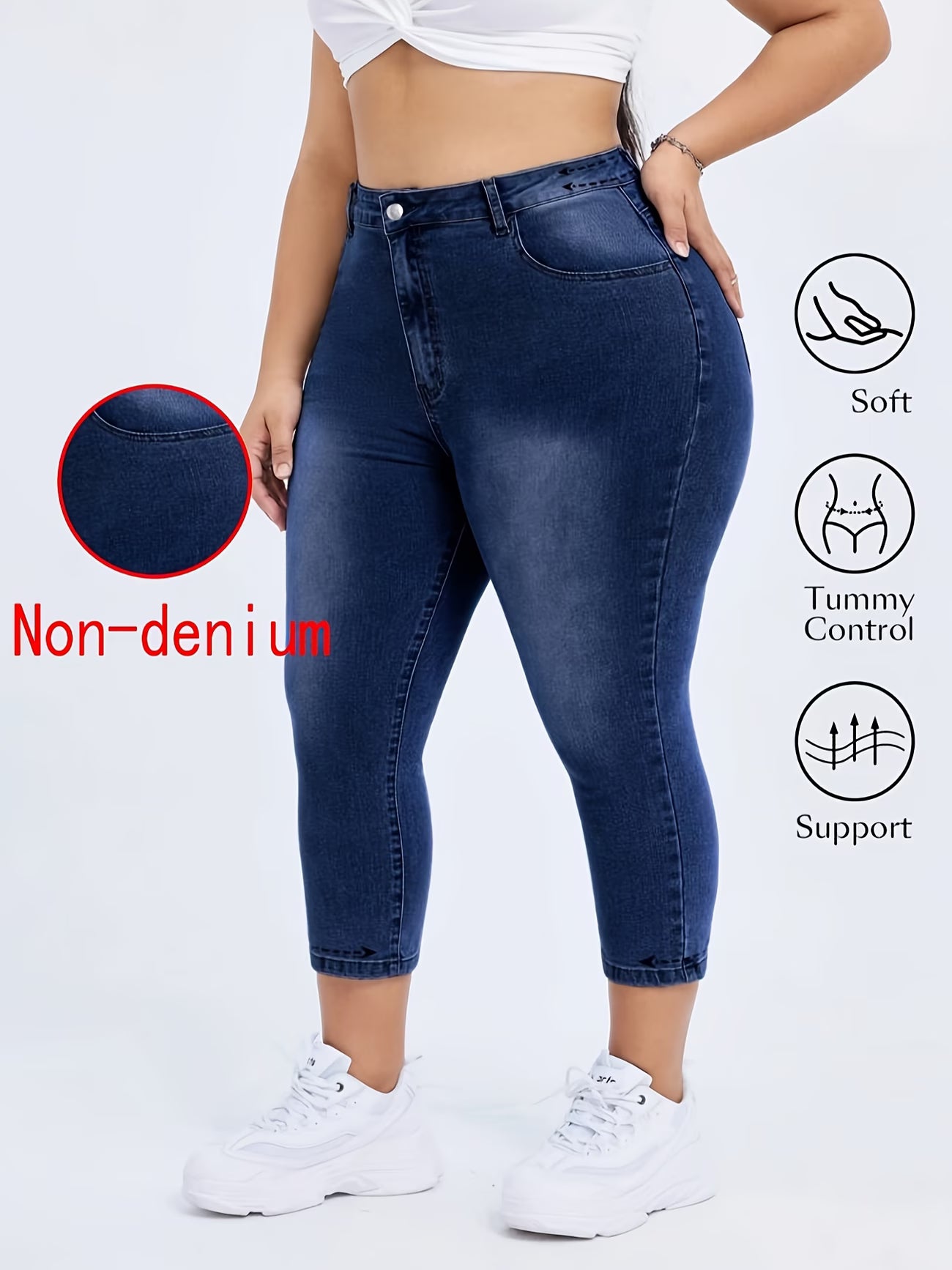 Imitation Denim Capri Pants.