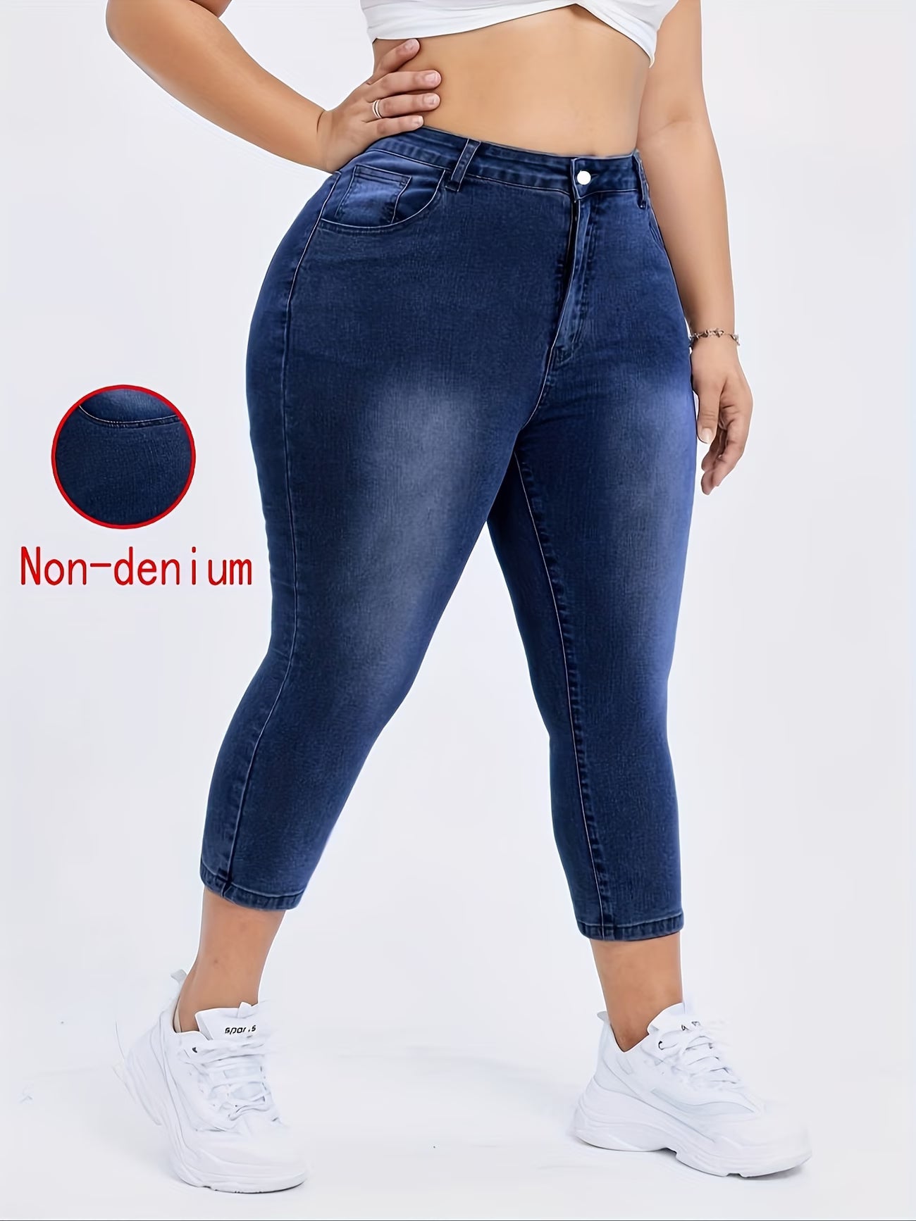 Imitation Denim Capri Pants.