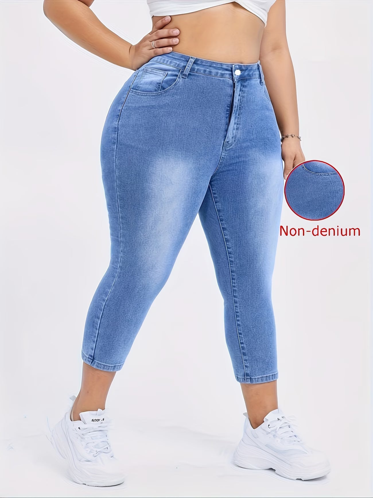 Imitation Denim Capri Pants.