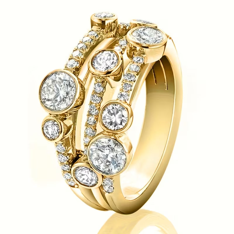 Inlaid Zirconia Stones Vintage Luxury Wide Band Rings.