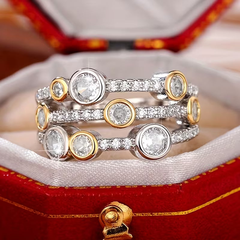 Inlaid Zirconia Stones Vintage Luxury Wide Band Rings.