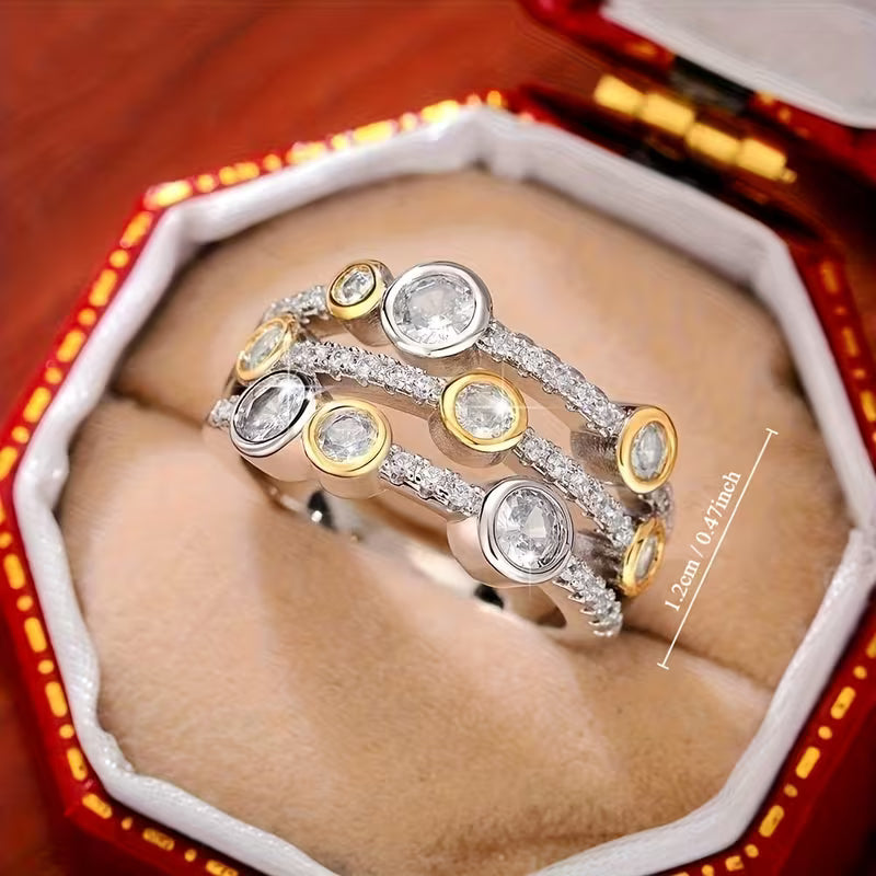 Inlaid Zirconia Stones Vintage Luxury Wide Band Rings.