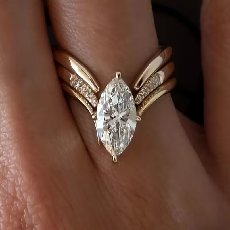 KC Golden-Tone Copper Marquise & Round-Cut Synthetic Zirconia Rings.
