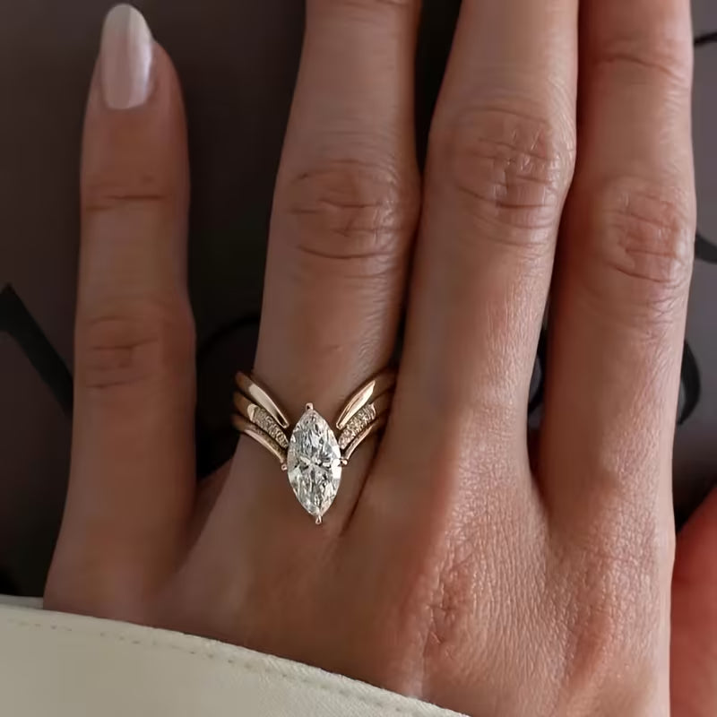 KC Golden-Tone Copper Marquise & Round-Cut Synthetic Zirconia Rings.