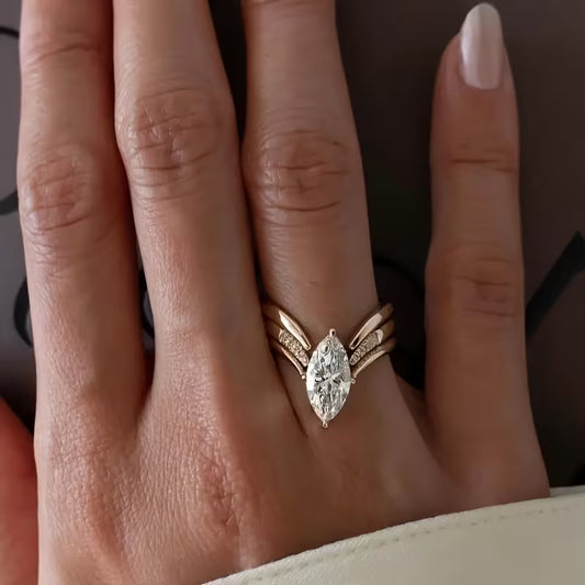 KC Golden-Tone Copper Marquise & Round-Cut Synthetic Zirconia Rings.