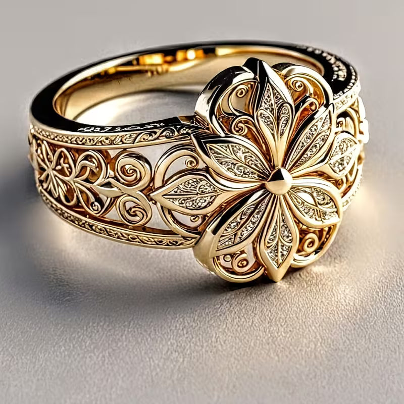 KC Plated Golden Copper Hollow Floral Pattern Rings.