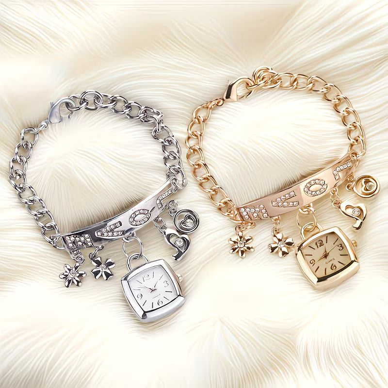 "LOVE" Floral Tonneau Bracelet Watch.