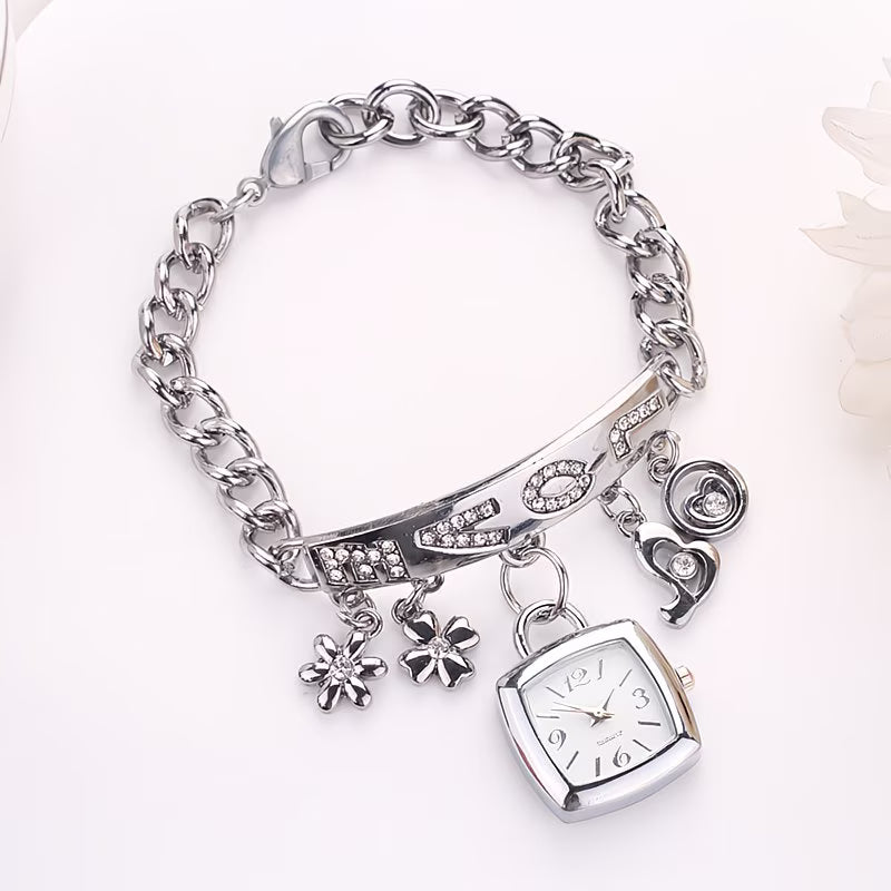 "LOVE" Floral Tonneau Bracelet Watch.