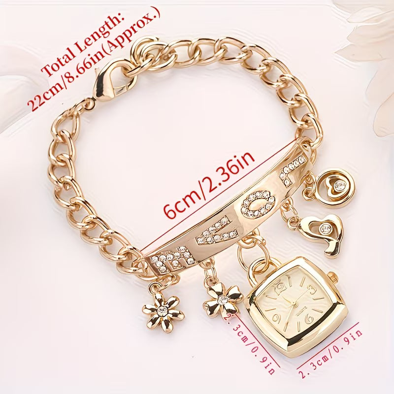 "LOVE" Floral Tonneau Bracelet Watch.