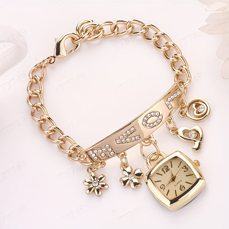 "LOVE" Floral Tonneau Bracelet Watch.
