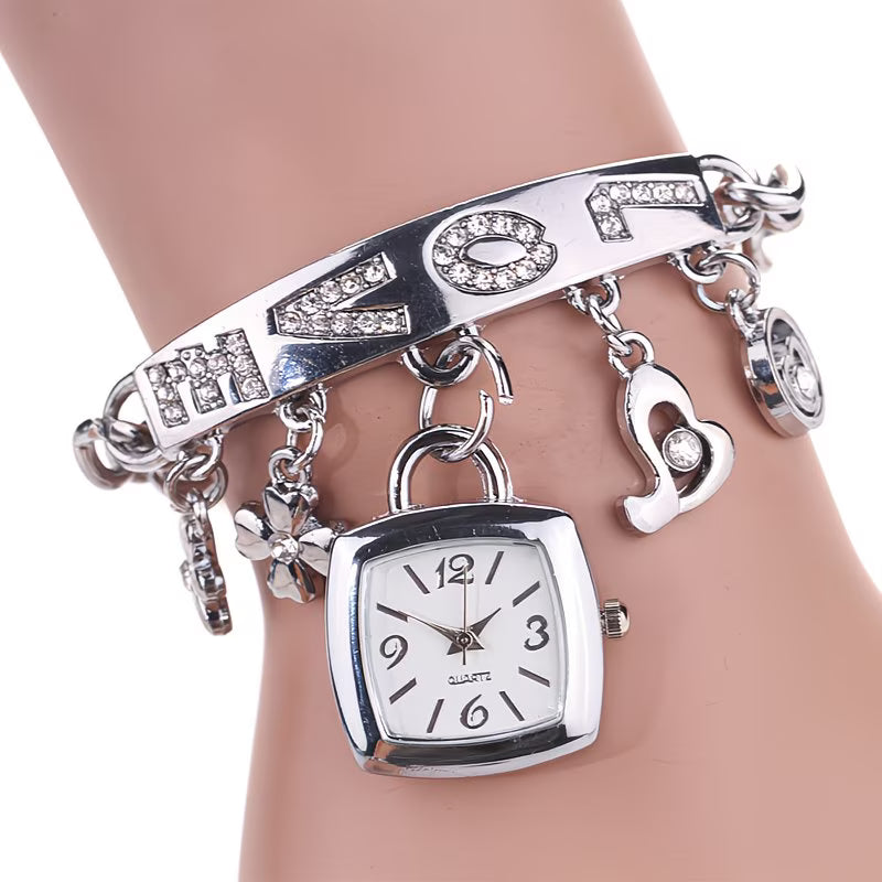 "LOVE" Floral Tonneau Bracelet Watch.