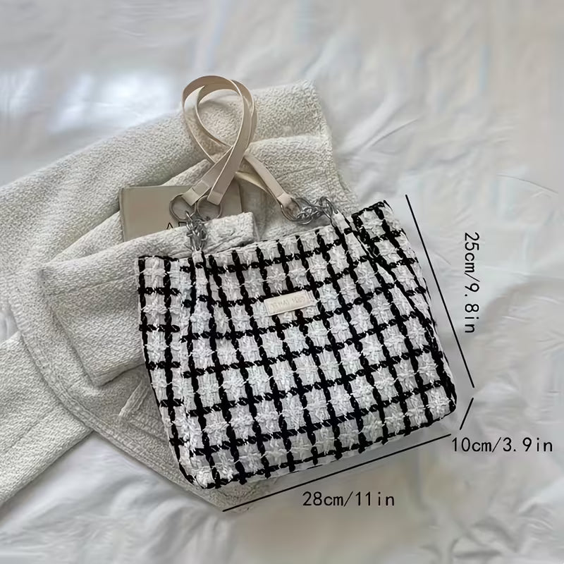 Large Capacity Fashion Sweet Plaid Pattern Tote Bags.