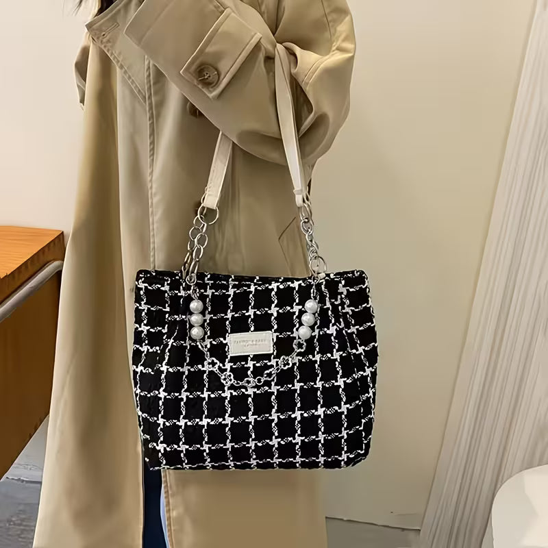 Large Capacity Fashion Sweet Plaid Pattern Tote Bags.