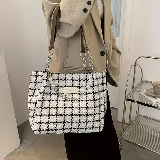 Large Capacity Fashion Sweet Plaid Pattern Tote Bags.