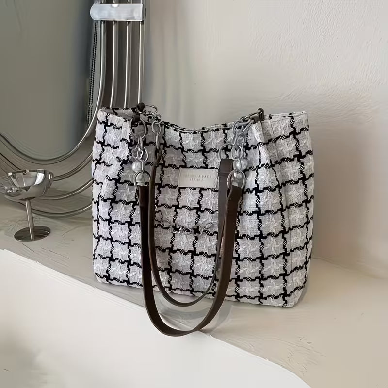 Large Capacity Fashion Sweet Plaid Pattern Tote Bags.
