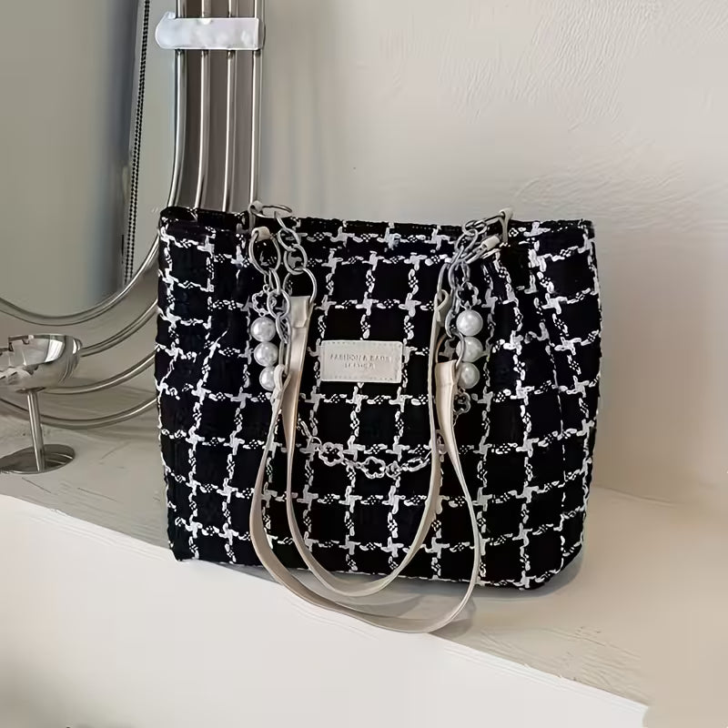 Large Capacity Fashion Sweet Plaid Pattern Tote Bags.
