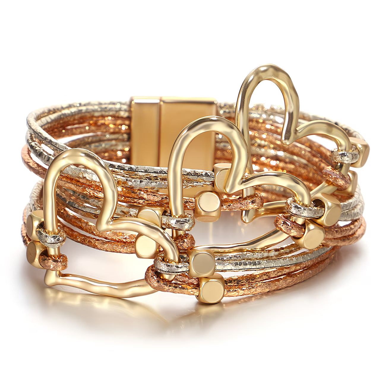 Large Heart Braided Leather Bangle Bracelet.