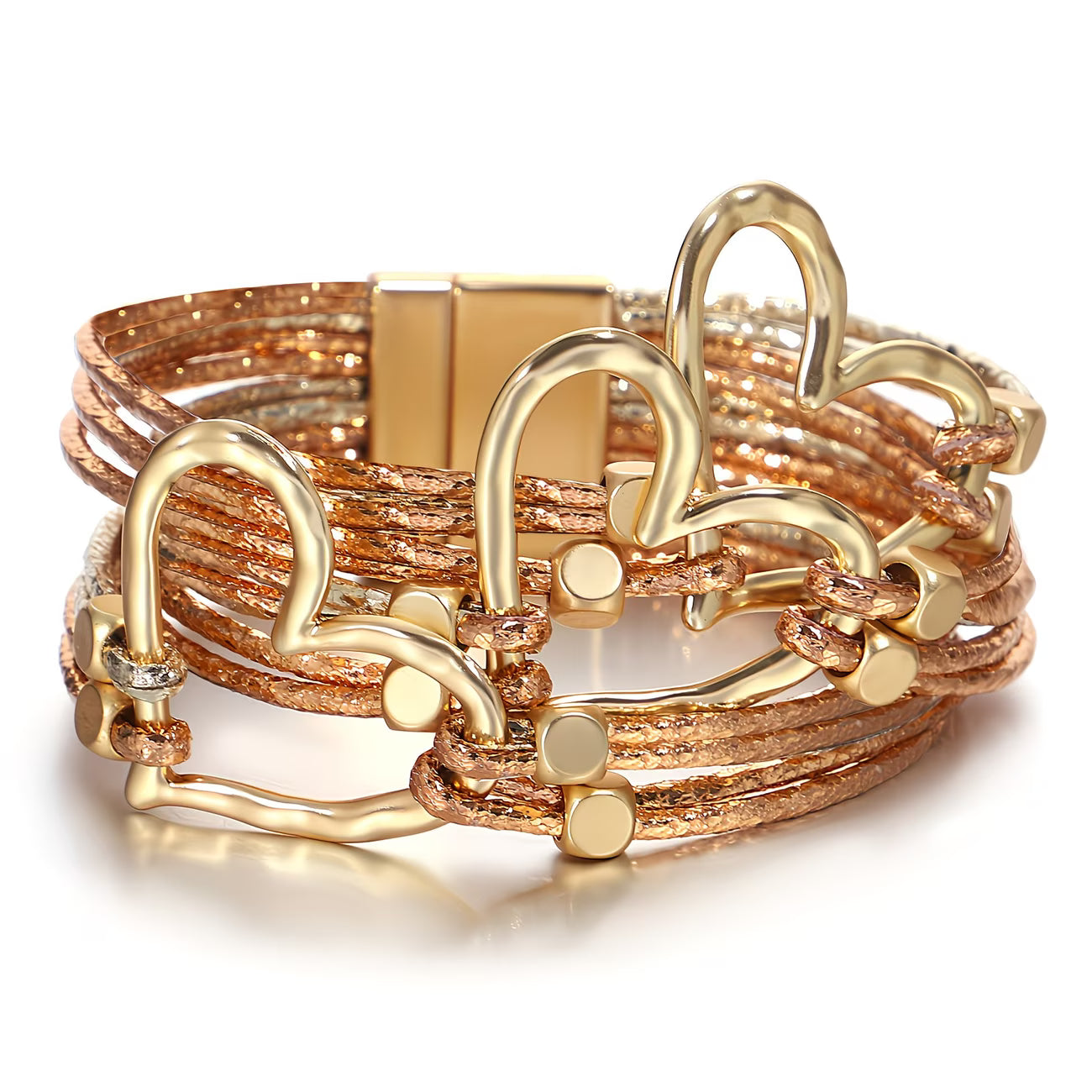 Large Heart Braided Leather Bangle Bracelet.