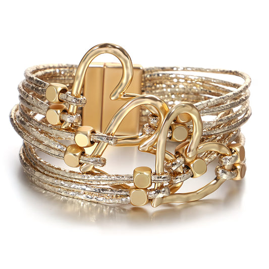 Large Heart Braided Leather Bangle Bracelet.