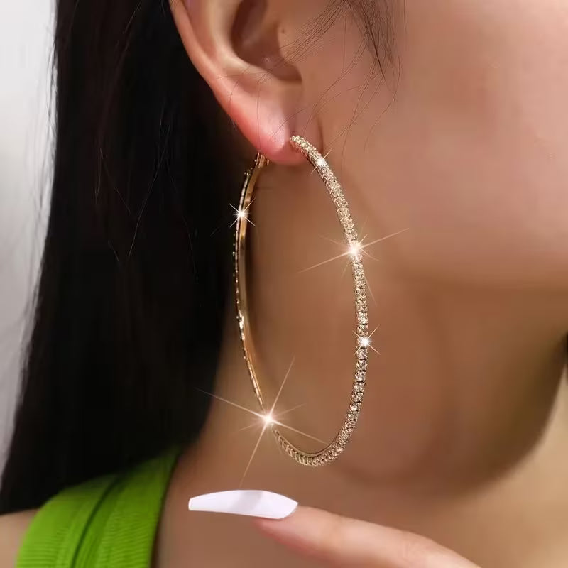 Large Rhinestone-Encrusted Statement Hoops.