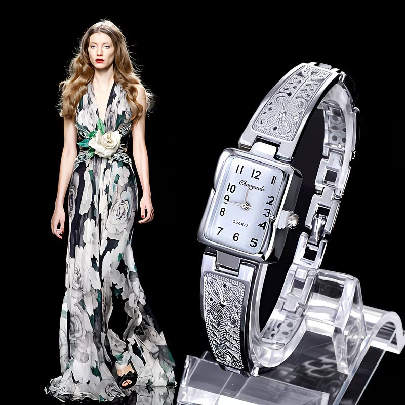 Lavish Two-Tone Rectangle Watch – Elegant Gold & Silver Analog.