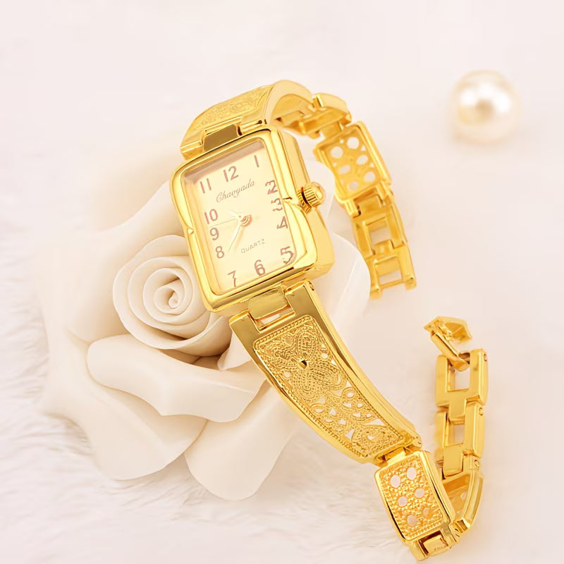 Lavish Two-Tone Rectangle Watch – Elegant Gold & Silver Analog.
