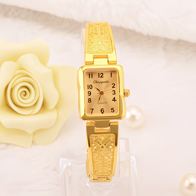 Lavish Two-Tone Rectangle Watch – Elegant Gold & Silver Analog.