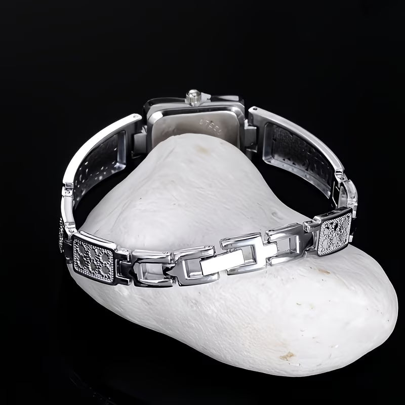 Lavish Two-Tone Rectangle Watch – Elegant Gold & Silver Analog.