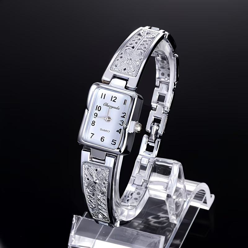 Lavish Two-Tone Rectangle Watch – Elegant Gold & Silver Analog.