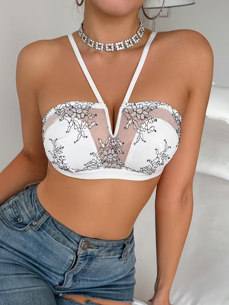 Lingerie Mesh Panel Halter Neck Camisole.