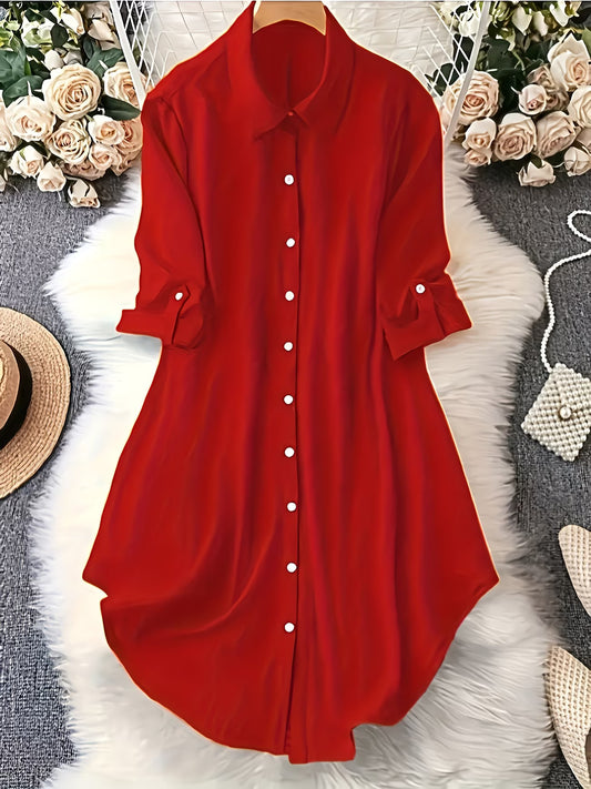 Long-Line Half-Sleeve Shirt Dress.