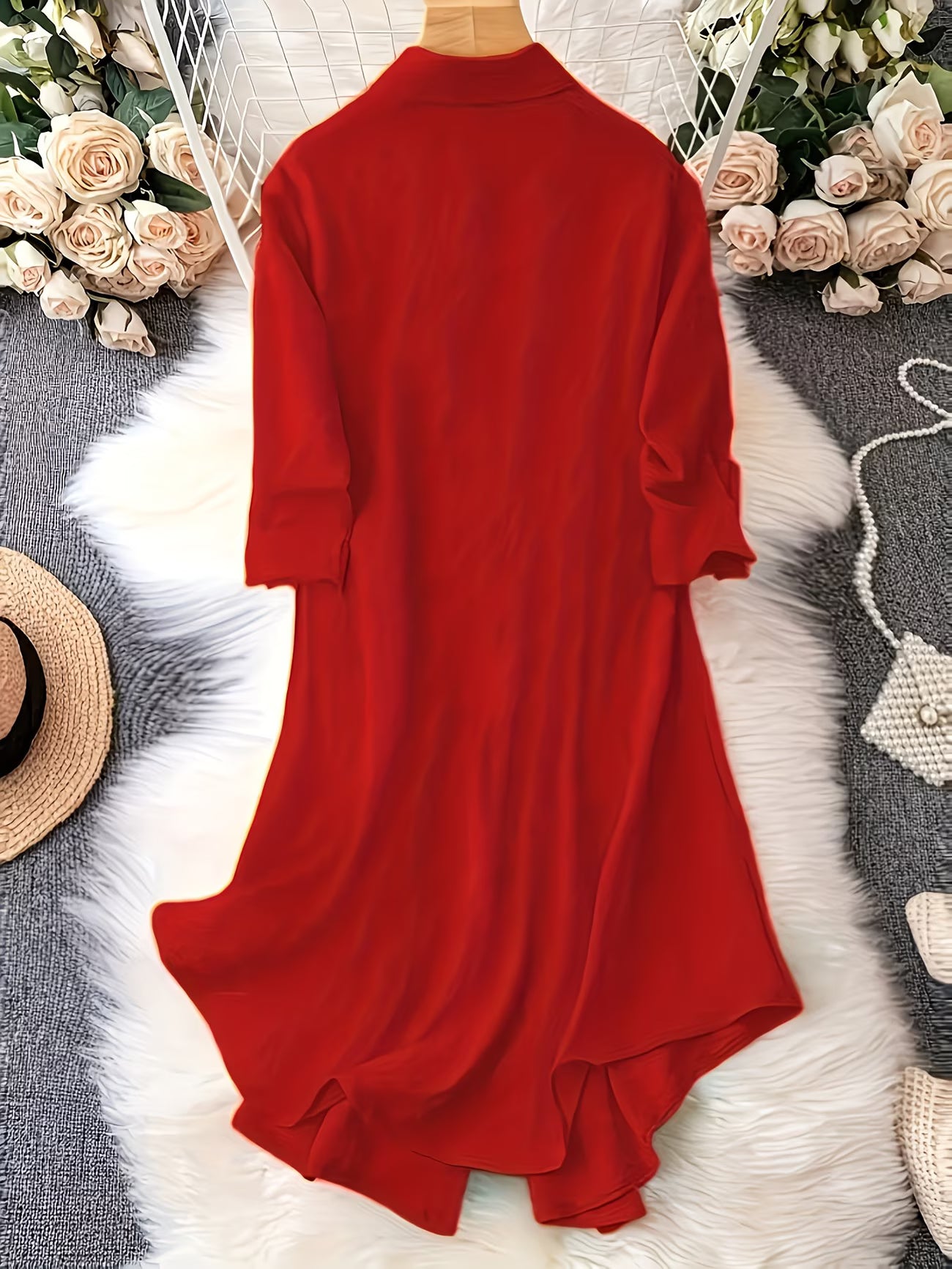 Long-Line Half-Sleeve Shirt Dress.