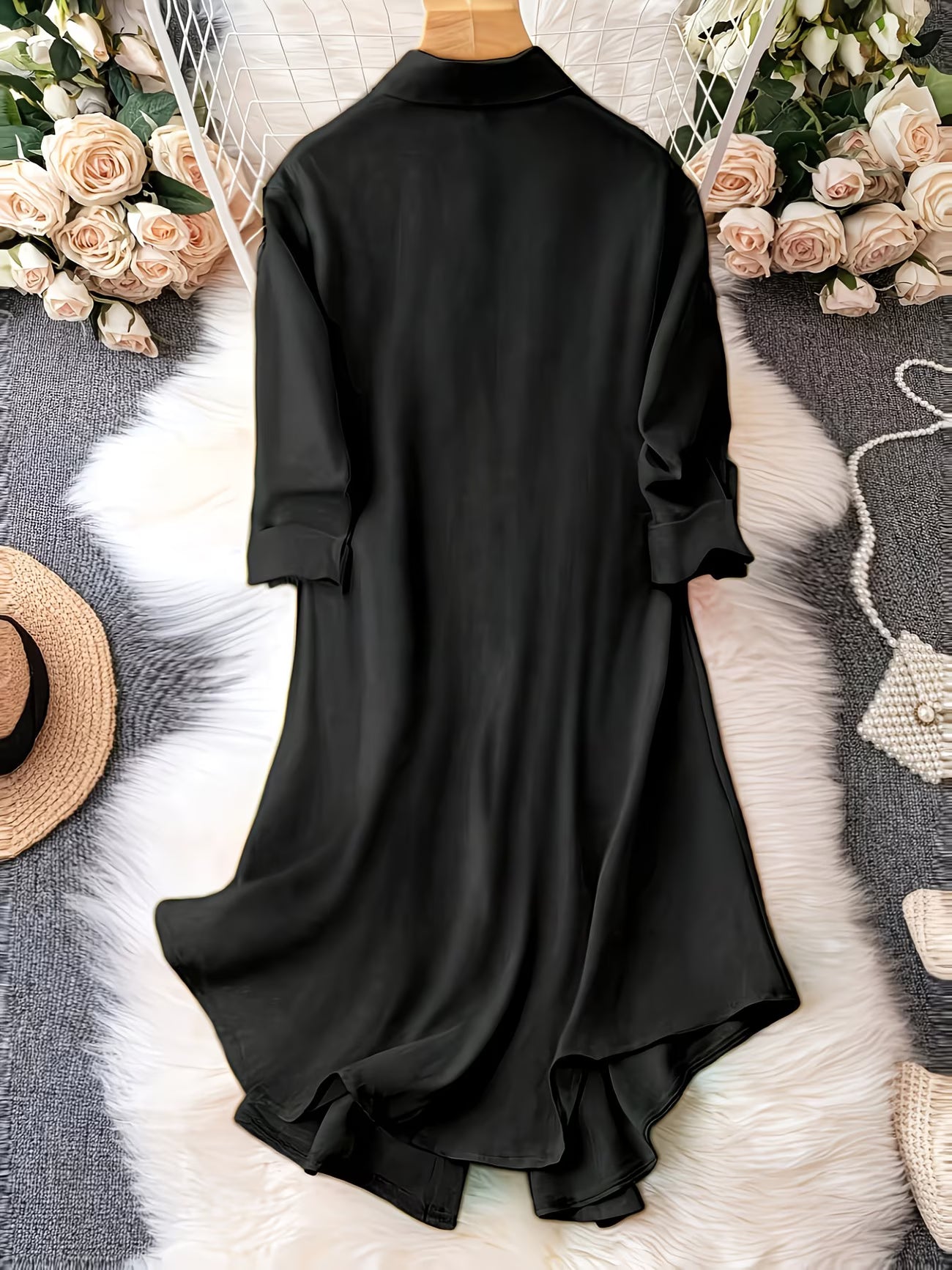 Long-Line Half-Sleeve Shirt Dress.