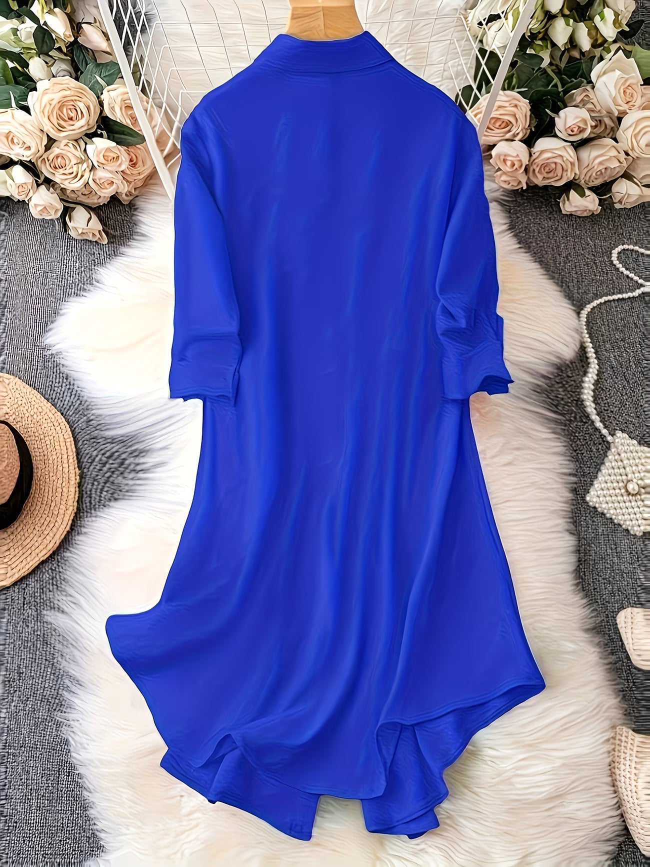 Long-Line Half-Sleeve Shirt Dress.