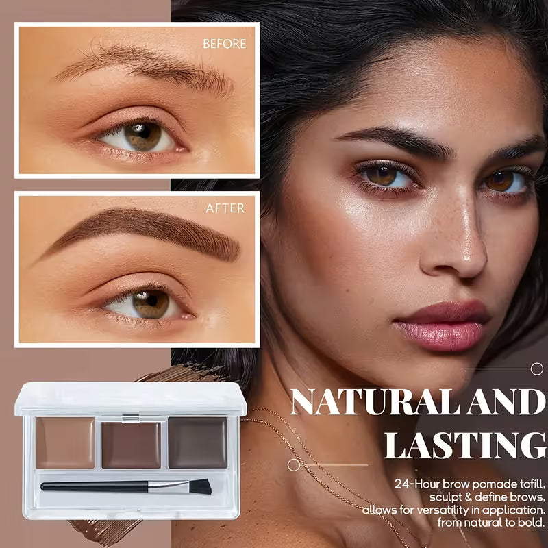 Long-Wear 3-Color Brow Pomade Set with Precision Brush.