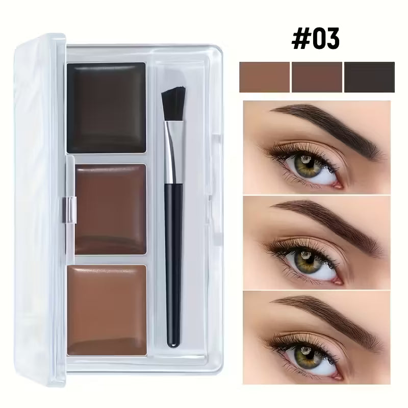 Long-Wear 3-Color Brow Pomade Set with Precision Brush.
