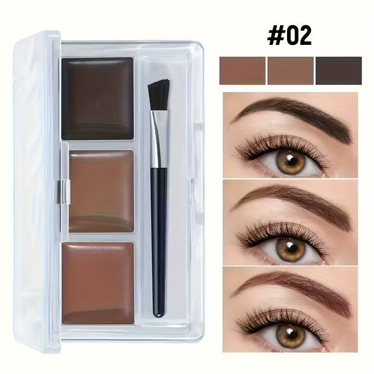 Long-Wear 3-Color Brow Pomade Set with Precision Brush.