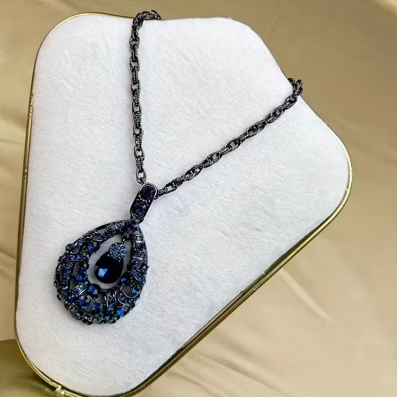 Long Pendant Sweater Chain with Teardrop Charm Necklace.