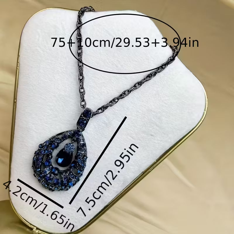 Long Pendant Sweater Chain with Teardrop Charm Necklace.