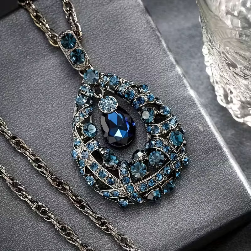 Long Pendant Sweater Chain with Teardrop Charm Necklace.