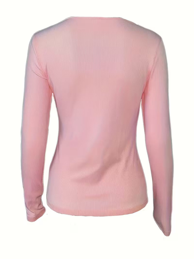 Long Sleeve Jewelry-Detail Fashion Tee.
