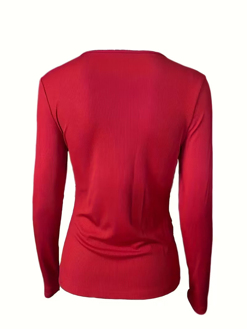 Long Sleeve Jewelry-Detail Fashion Tee.