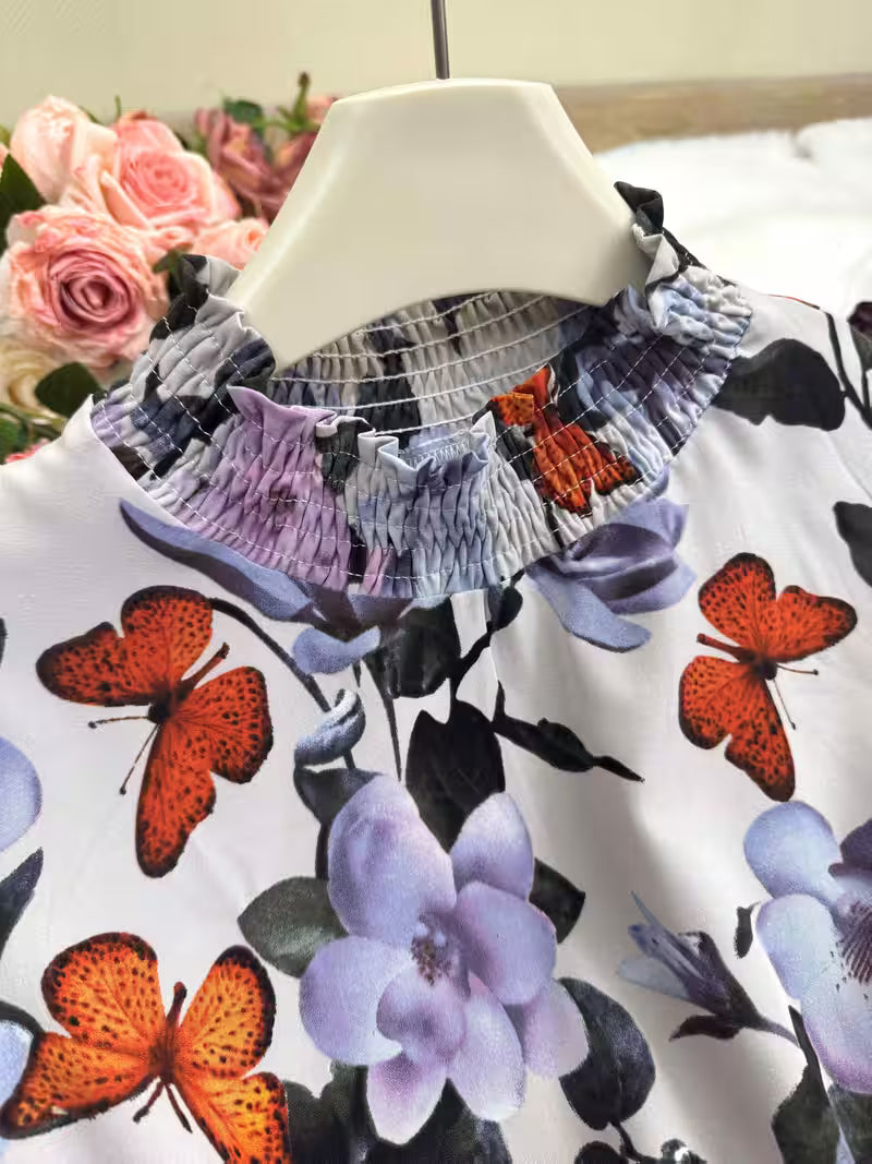 Long Sleeve Ruffled Hem Floral Gown.