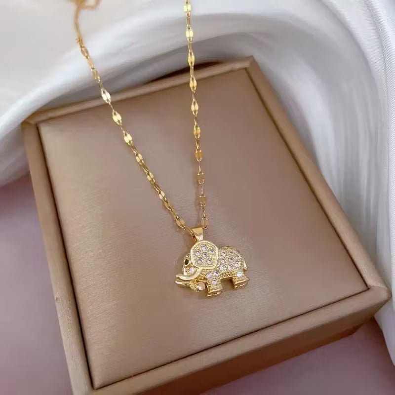 Luxury Micro-Inlaid Real Golden 3D Elephant Necklace.