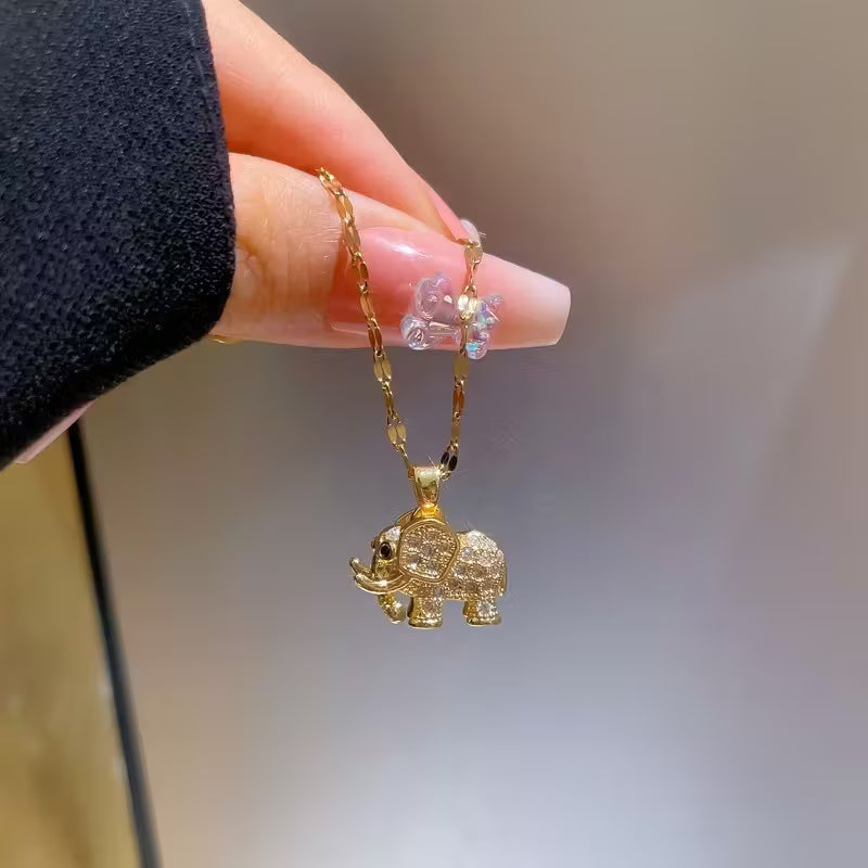 Luxury Micro-Inlaid Real Golden 3D Elephant Necklace.