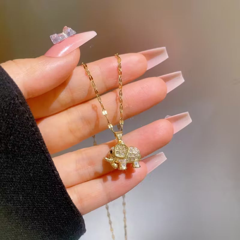 Luxury Micro-Inlaid Real Golden 3D Elephant Necklace.