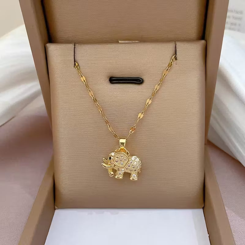 Luxury Micro-Inlaid Real Golden 3D Elephant Necklace.